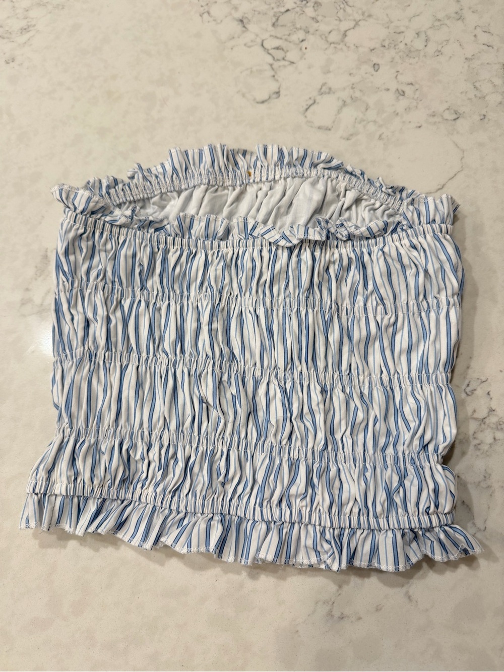 Bailey Rose Blue & White Smocked Strapless Tube Top | Belly Bay | XS - Picture 3 of 4